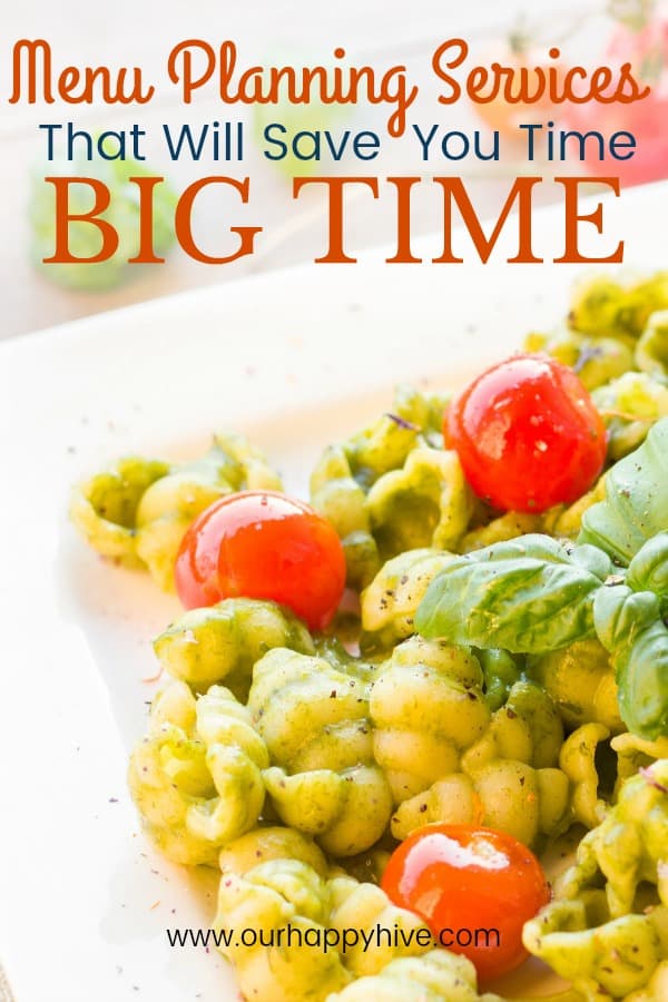 Close up of Pesto Pasta with text - Menu Planning Services that will save you time, big time