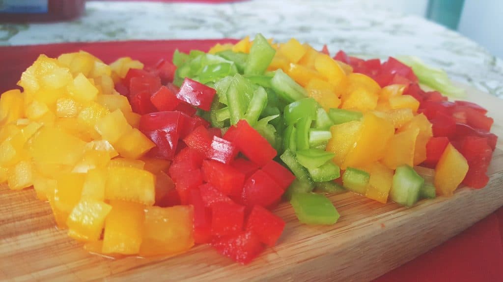 chopped bell peppers on a cutting board