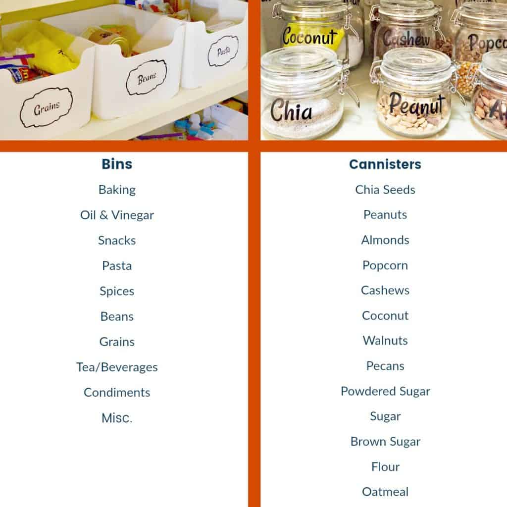Bins and cannisters for pantry organization
