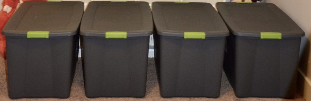 4 large grey storage bins