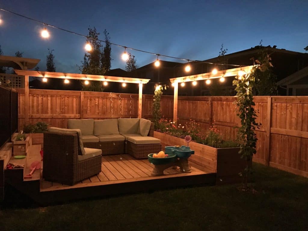 Scenic backyard with string lights