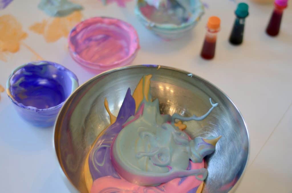 metal bowl with excess puffy paint