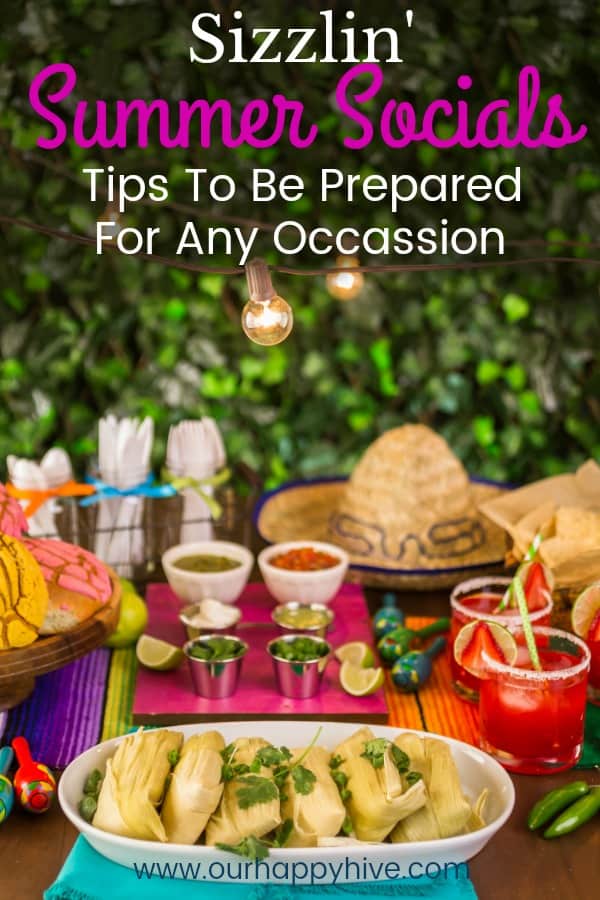 Table set with items for a Mexican Themed Dinner Party with Text - Sizzlin' Summer Socials Tips To Be Prepared For Any Occassion