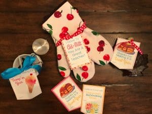 Variety of teacher gifts with free printable gift tags