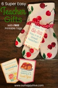 Oven Mitt with gift tag and Text - 6 Super Easy Teacher Gifts with free printable gift tags