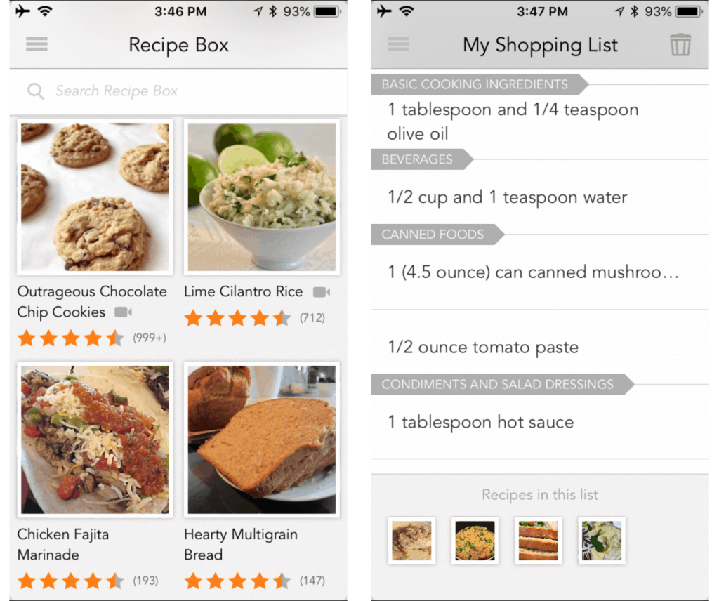 Screen shots of the All Recipes App