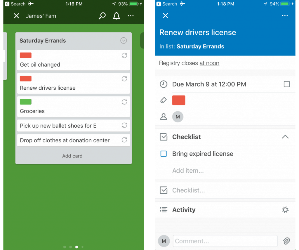 Screen Shot of the Trello App to do lists