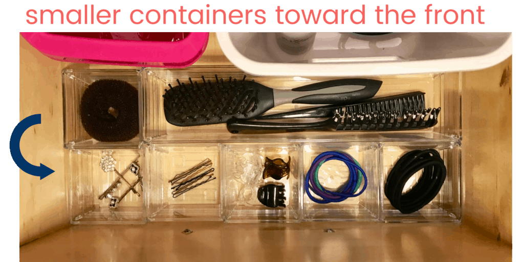 small containers with hair accessories with text smaller contaienrs toward the front