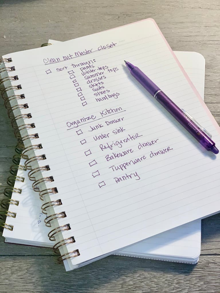 HOme organization list with big projects borken down into smaller steps