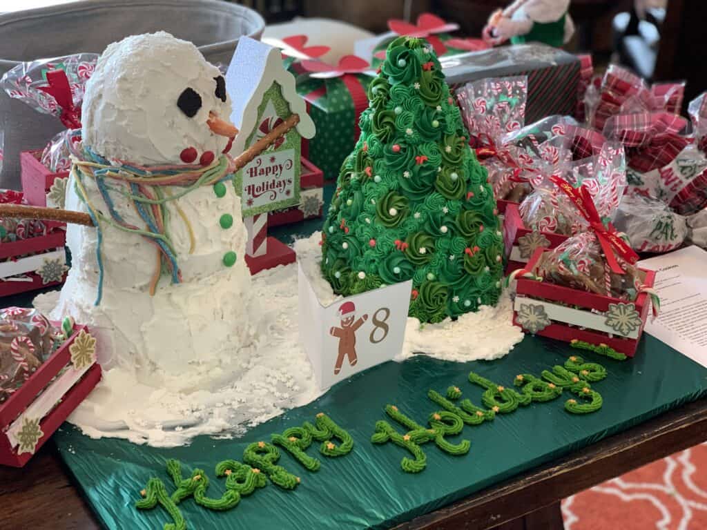 Close up of a Chriasmtas Coolie Displaywith a snow man and a christmas tree