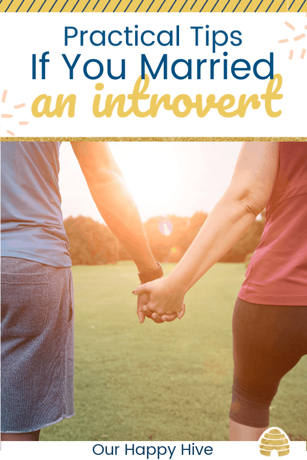 couple holding hands walking with text practical tips if you married an introvert