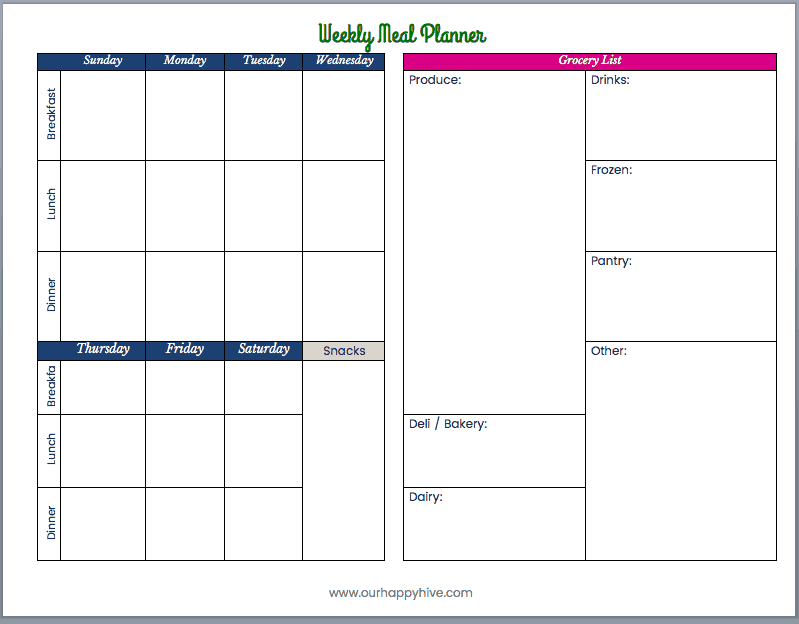 Weekly Meal Planner with Grocery List Template
