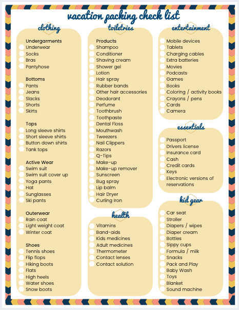 how to plan and pack for a family vacation free packing list printable