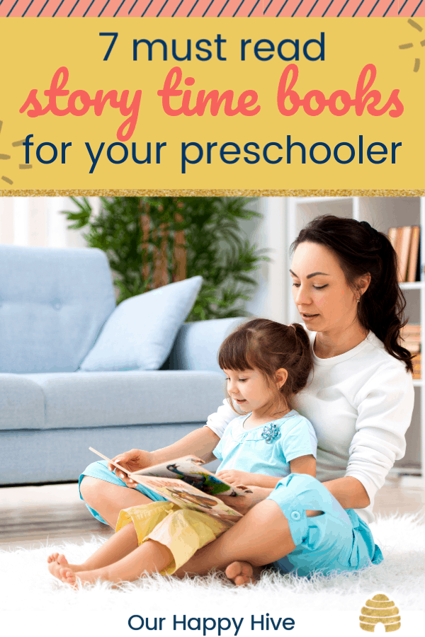 daughter sitting in her moms lap with text 7 must read story time books for your preschooler