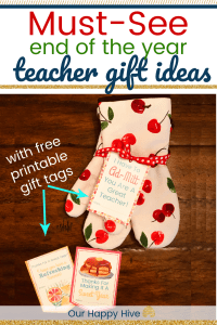 Oven Mitt with gift tag and Text - 6 Super Easy Teacher Gifts with free printable gift tags