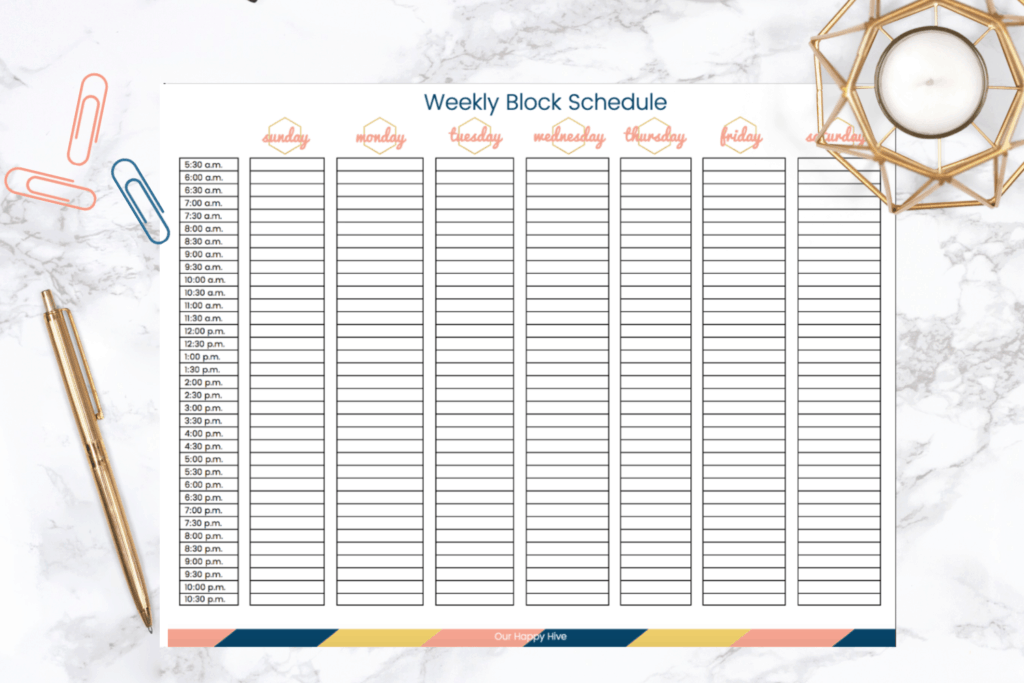 screen shot of a weekly block schedule