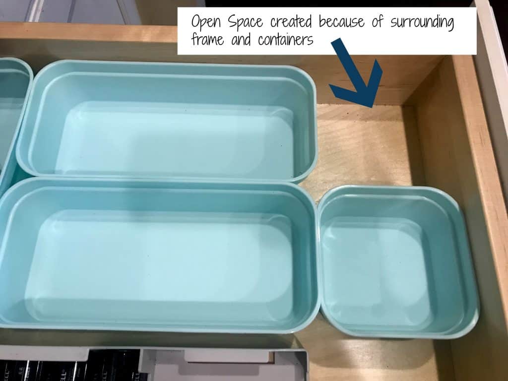 drawer with empty containers and text open space created because of surrounding frame and containers