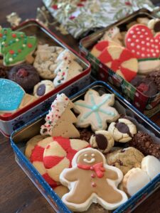 Close up of packaged cookies after the christmas cookie exchange